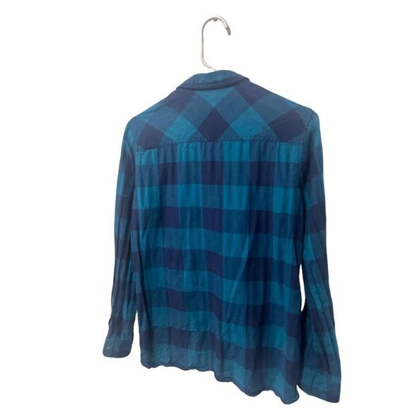 J Crew Factory Teal Blue Button Front Flannel Blouse Size 6 Western Classic - Picture 4 of 9